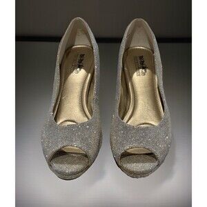 Coach And Four Women's Sz 8 Heels Metallic Silver/Gold Glitter Peep Toe Pumps